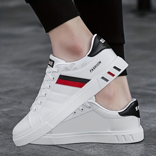 Men's Lace-up Sneakers, Striped Design Skateboard Shoes - Image 8