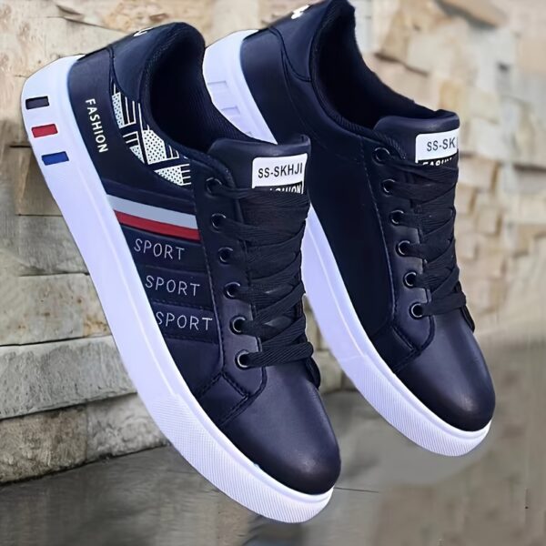 Men's Lace-up Sneakers, Striped Design Skateboard Shoes - Image 6