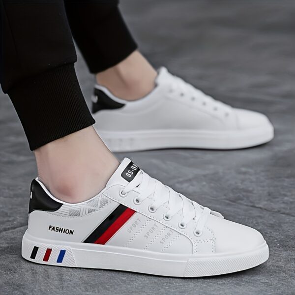 Men's Lace-up Sneakers, Striped Design Skateboard Shoes - Image 9