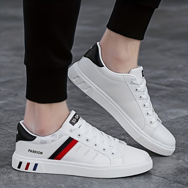 Men's Lace-up Sneakers, Striped Design Skateboard Shoes - Image 5