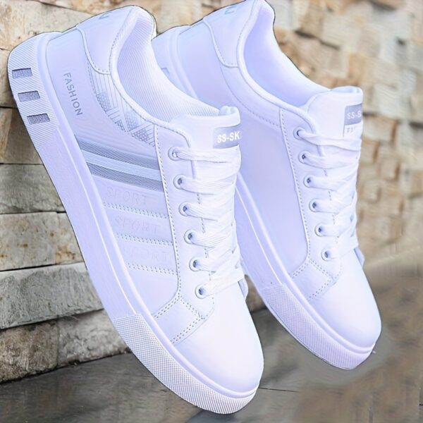 Men's Lace-up Sneakers, Striped Design Skateboard Shoes - Image 4