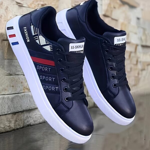 Men's Lace-up Sneakers, Striped Design Skateboard Shoes - Image 2
