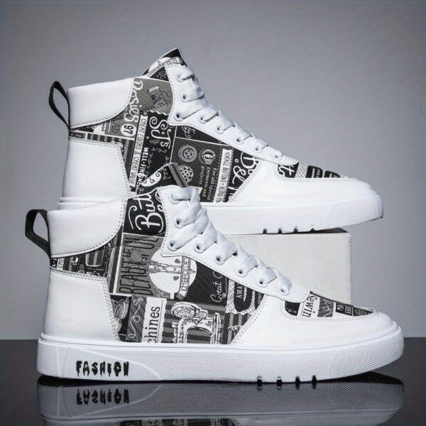 Men's Trendy High Top Lace Up Sneakers, Casual Outdoor Walking Shoes, Men's Clothing - Image 3