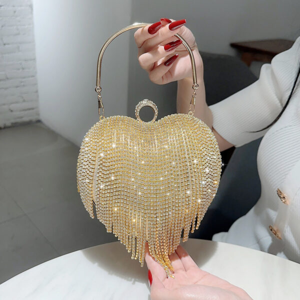 Women's Luxurious Heart Tassel Evening Clutch Rhinestone Wedding Party Purse Tote Women's Rhinestone Clutch Evening Bag For 1920s Party Prom Wedding Bridesmaids, Party, Christmas, Halloween Ball, Birthday Gift, Attendance, Workplace, Etc - Image 5