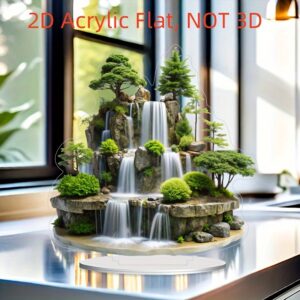 [2D Flat] 2D Acrylic Flat, Mountain Waterfall Landscape Desktop Decor - Realistic 3D Effect, No Battery Needed, Ideal for Home, Office, Cafe - Perfect Gift for Birthdays & New Home Decorations, Office Decoration | Serene Landscape | Detailed Craftsmanship, Waterfall Decor