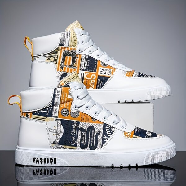 Men's Trendy High Top Lace Up Sneakers, Casual Outdoor Walking Shoes, Men's Clothing - Image 5