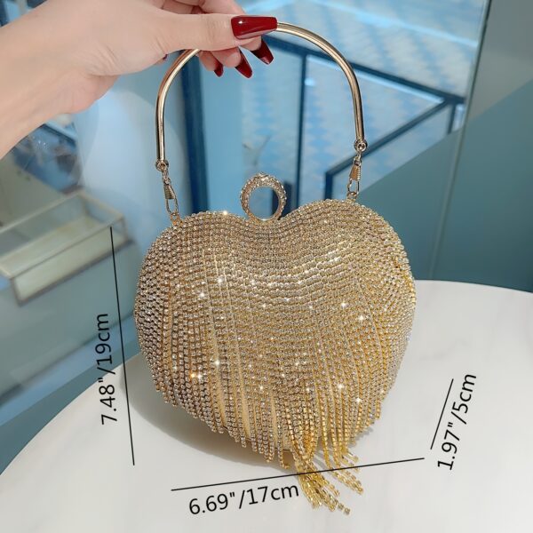 Women's Luxurious Heart Tassel Evening Clutch Rhinestone Wedding Party Purse Tote Women's Rhinestone Clutch Evening Bag For 1920s Party Prom Wedding Bridesmaids, Party, Christmas, Halloween Ball, Birthday Gift, Attendance, Workplace, Etc - Image 6