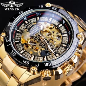 Winner New European and American Style Men's Fashion Leisure Hollow out Mechanical Movement Automatic Mechanical Watch Fashion Watch
