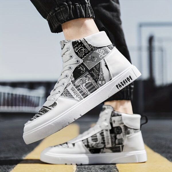 Men's Trendy High Top Lace Up Sneakers, Casual Outdoor Walking Shoes, Men's Clothing - Image 4