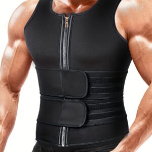 Neoprene Double Belt Vest for Men - Sweat-Inducing, Slim-Fit, Sleeveless Gym Shirt with Crew Neck and Placket - Hand Washable, Polyester Blend, Solid Color, Casual Wear for All Seasons