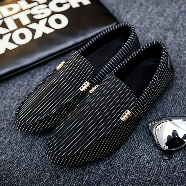 Men's Slip-On Loafers - Stylish Black & White Geometric Pattern Casual Shoes, Breathable Mesh Upper, Rubber Sole, Round Toe, Perfect for Outdoor Wear in All Seasons, Breathable Shoes | Geometric Pattern Shoes | Durable Comfort Shoes, Dressy Shoes - Image 7