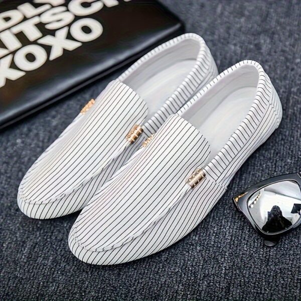 Men's Slip-On Loafers - Stylish Black & White Geometric Pattern Casual Shoes, Breathable Mesh Upper, Rubber Sole, Round Toe, Perfect for Outdoor Wear in All Seasons, Breathable Shoes | Geometric Pattern Shoes | Durable Comfort Shoes, Dressy Shoes - Image 9