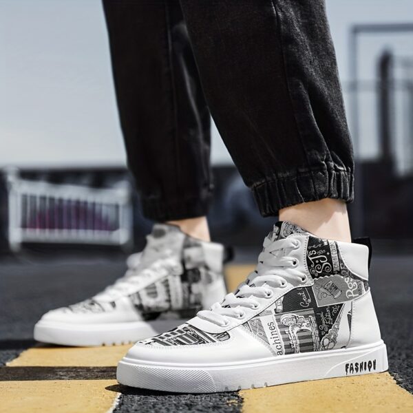 Men's Trendy High Top Lace Up Sneakers, Casual Outdoor Walking Shoes, Men's Clothing - Image 2