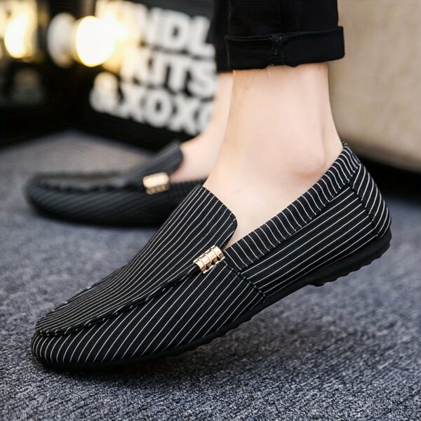 Men's Slip-On Loafers - Stylish Black & White Geometric Pattern Casual Shoes, Breathable Mesh Upper, Rubber Sole, Round Toe, Perfect for Outdoor Wear in All Seasons, Breathable Shoes | Geometric Pattern Shoes | Durable Comfort Shoes, Dressy Shoes - Image 11