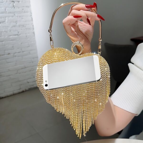 Women's Luxurious Heart Tassel Evening Clutch Rhinestone Wedding Party Purse Tote Women's Rhinestone Clutch Evening Bag For 1920s Party Prom Wedding Bridesmaids, Party, Christmas, Halloween Ball, Birthday Gift, Attendance, Workplace, Etc - Image 2