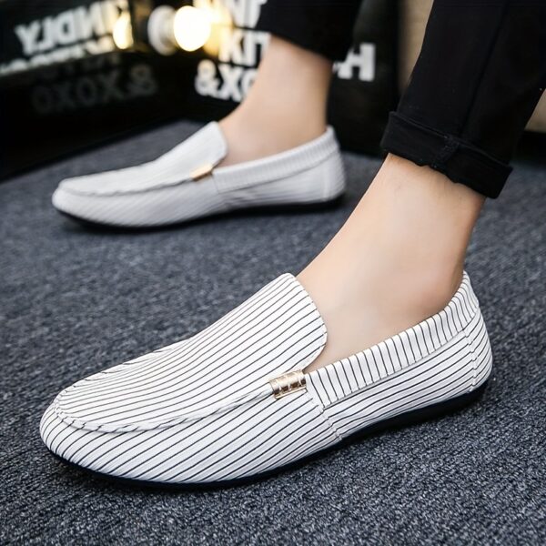 Men's Slip-On Loafers - Stylish Black & White Geometric Pattern Casual Shoes, Breathable Mesh Upper, Rubber Sole, Round Toe, Perfect for Outdoor Wear in All Seasons, Breathable Shoes | Geometric Pattern Shoes | Durable Comfort Shoes, Dressy Shoes - Image 13