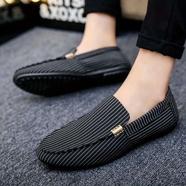 Men's Slip-On Loafers - Stylish Black & White Geometric Pattern Casual Shoes, Breathable Mesh Upper, Rubber Sole, Round Toe, Perfect for Outdoor Wear in All Seasons, Breathable Shoes | Geometric Pattern Shoes | Durable Comfort Shoes, Dressy Shoes - Image 12