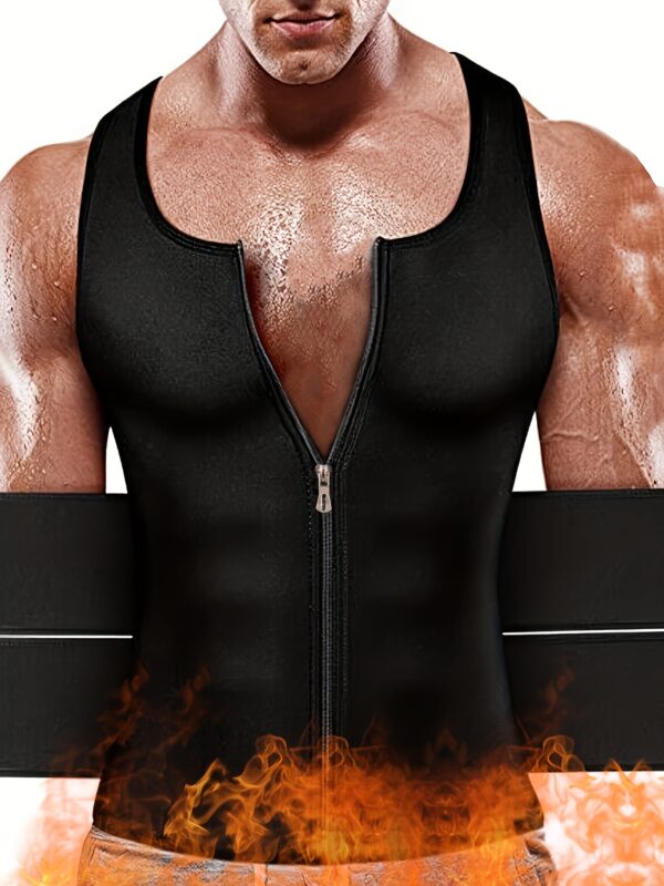 Neoprene Double Belt Vest for Men - Sweat-Inducing, Slim-Fit, Sleeveless Gym Shirt with Crew Neck and Placket - Hand Washable, Polyester Blend, Solid Color, Casual Wear for All Seasons - Image 2