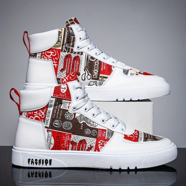 Men's Trendy High Top Lace Up Sneakers, Casual Outdoor Walking Shoes, Men's Clothing - Image 9