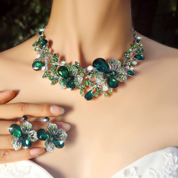 A Luxurious And Sparkling Floral Colored Necklace And Earring Set, Perfect for Brides, Wedding Jewelry, And Party Accessories with a Bling Effect. - Image 2