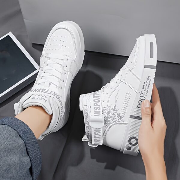 Unisex High-Top Skateboarding Shoes, Solid Color PU Upper, Fabric Inner, Rubber Sole, Lace & Buckle Closure, for Men and Women - Image 7