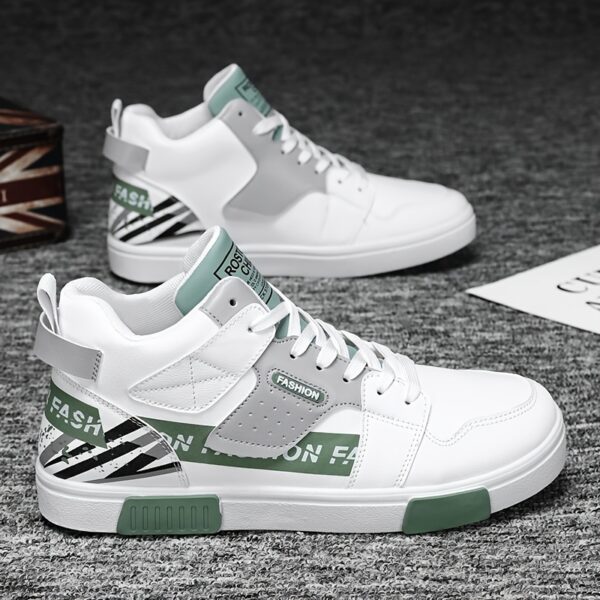 1 Pair Men'S High-Top Chunky Sneakers, Preppy Style Casual Sports Shoes with Faux, Fabric Lining, PVC Sole, Round Toe, Lace-Up - Solid & Striped Patterns, Cartoon Design for Outdoor Activities, All-Season Comfort - Image 9