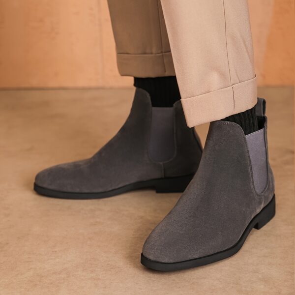 Men'S Classic Square Toe Chelsea Boots - All-Season Faux Ankle Dress Boots with Elastic Slip-On Closure, Solid Color, Rubber Sole, Fabric Lining for Daily & Business Wear - Image 2