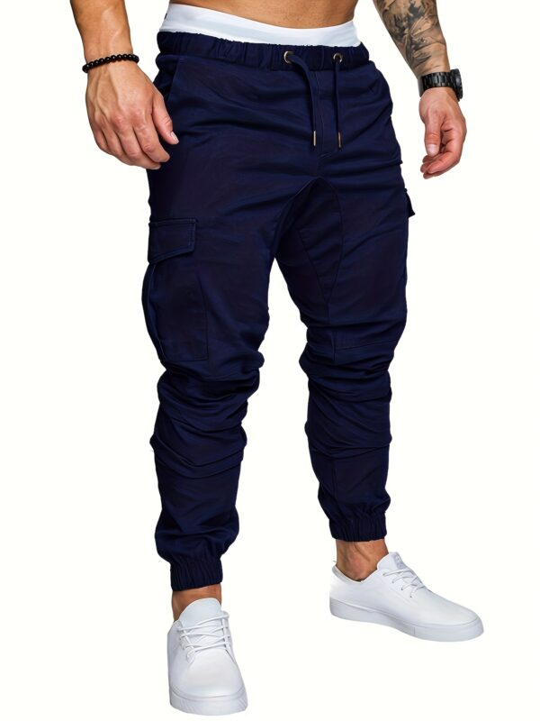 Men's Navy Blue Cotton Cargo Pants with Multiple Pockets - Casual & Outdoor Workwear for Hiking, Running, and Everyday Use, Camping Gear - Image 2
