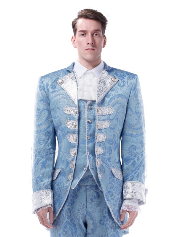 2025 Men's Three Piece Retro Palace Costume Retro Casual Party Wedding Game Pattern Button - Image 2