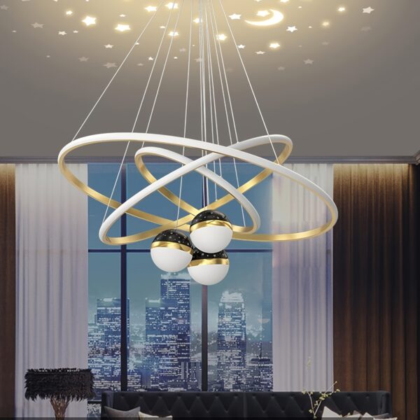 Modern 3-Ring LED Chandelier with Golden Accents - Adjustable Brightness, Sleek Metal Design for Living Room, Kitchen, Office, or Dining Area, 50+40+30cm, Modern Dining Light|Elegant Chandelier|Durable Metal Construction, Chandelier Lighting - Image 4