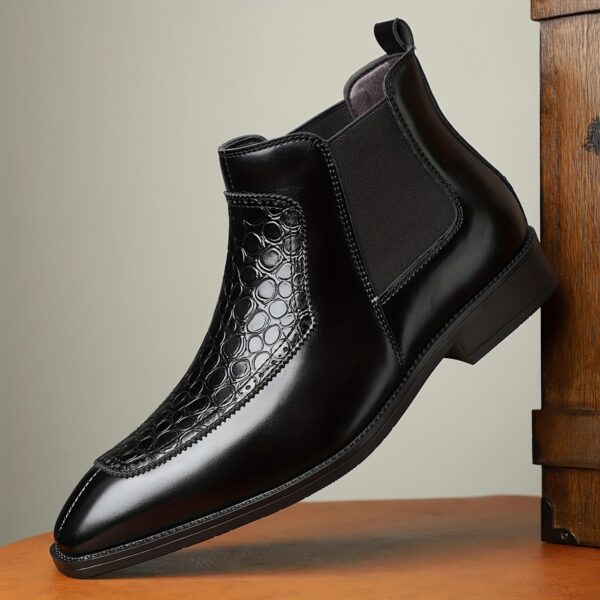 Men's Black Boots with Crocodile Pattern - Slip-On Ankle Boots for Everyday Casual Wear, Rubber Sole, Stylish & Versatile Design - Image 5