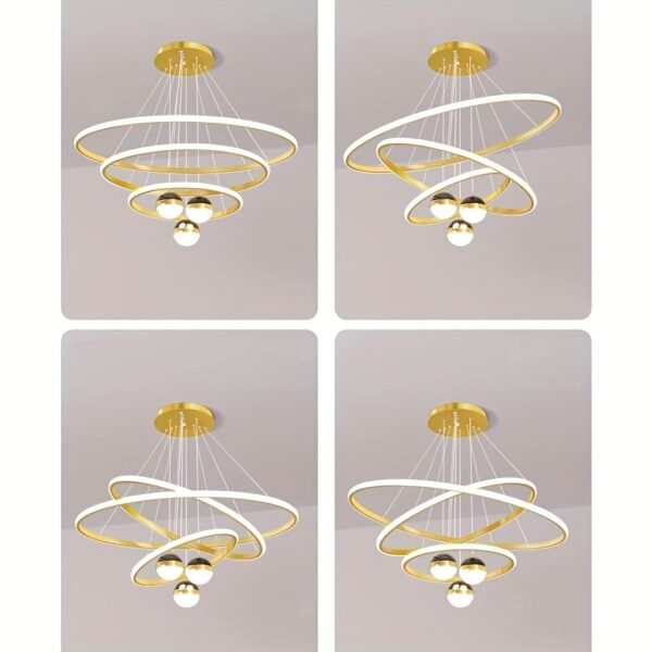 Modern 3-Ring LED Chandelier with Golden Accents - Adjustable Brightness, Sleek Metal Design for Living Room, Kitchen, Office, or Dining Area, 50+40+30cm, Modern Dining Light|Elegant Chandelier|Durable Metal Construction, Chandelier Lighting - Image 5
