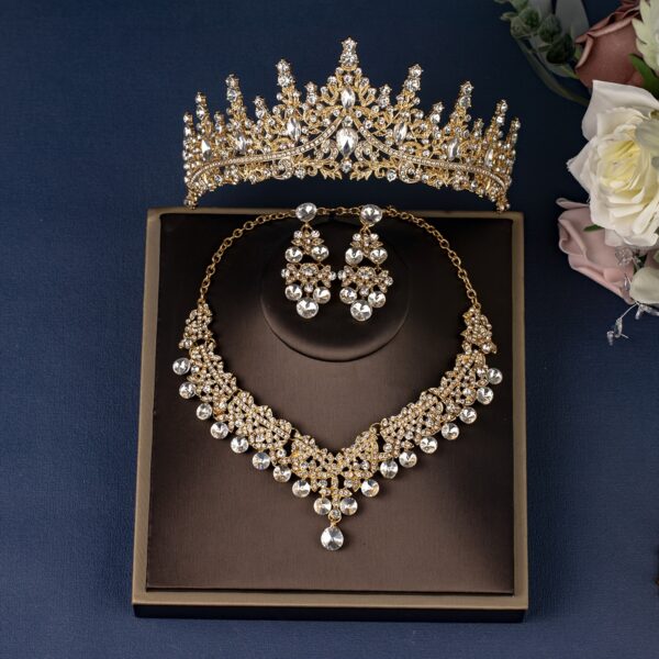 Elegant Rhinestone Crown Jewelry Set with Necklace and Earrings, Classic Zinc Alloy Bridal Tiara for Wedding, Party, Stage Performance, All-Season Accessory - Image 5