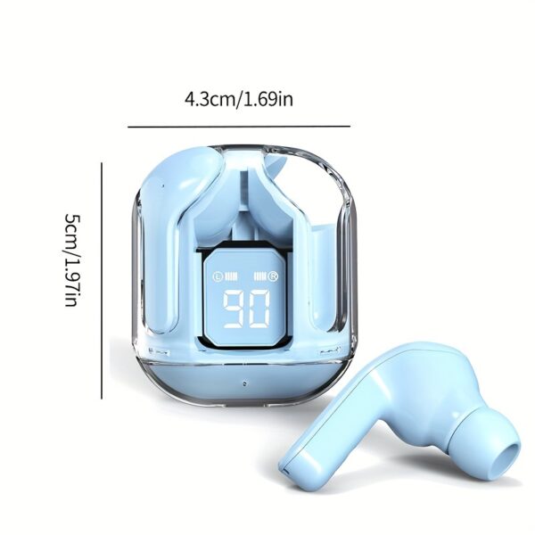 1 Pair Transparent TWS Wireless Earbuds with LED Power Display, Sports & Exercise In-Ear Headphones, Volume Control, Compatible with Smartphones, Condenser Mic, Rechargeable Lithium Polymer Battery, Type-C Charging, for Gaming, Music, Business - Ideal Gift - Image 2