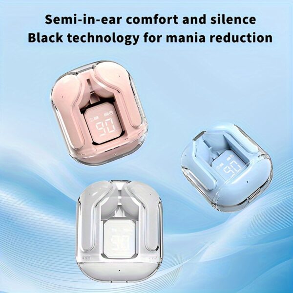 1 Pair Transparent TWS Wireless Earbuds with LED Power Display, Sports & Exercise In-Ear Headphones, Volume Control, Compatible with Smartphones, Condenser Mic, Rechargeable Lithium Polymer Battery, Type-C Charging, for Gaming, Music, Business - Ideal Gift - Image 11