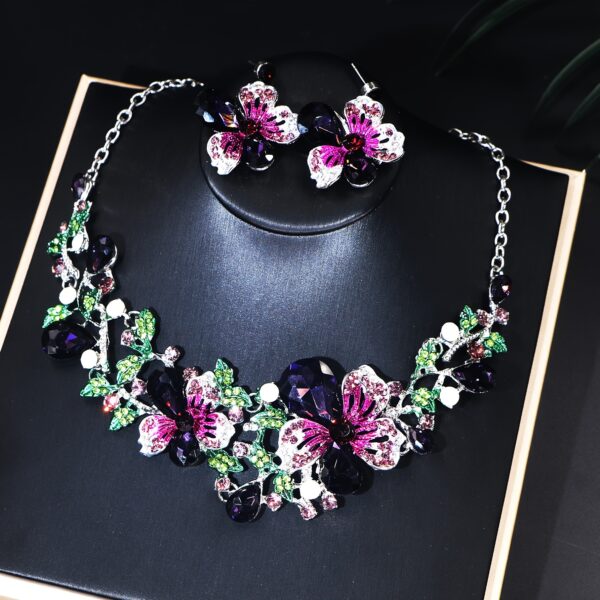 A Luxurious And Sparkling Floral Colored Necklace And Earring Set, Perfect for Brides, Wedding Jewelry, And Party Accessories with a Bling Effect. - Image 6