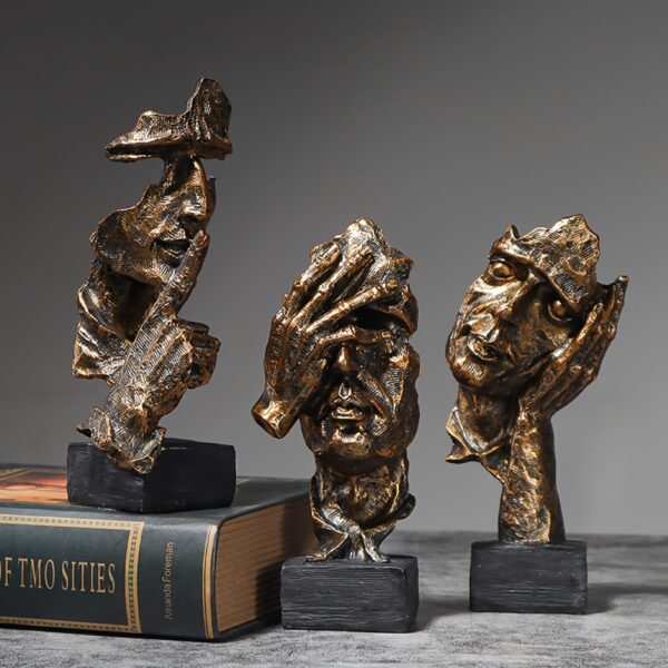 The Silent Faces Of People Are Golden Abstract Resin Art Pieces For Home Decoration, Consisting Of 3 Items. - Image 8