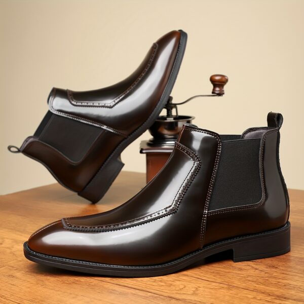 Men's Slip-On Boots - Durable Rubber Sole, Black Ankle Boots with Pointed Toe & Elastic Band, All-Season Casual Street Style Shoes - Image 6