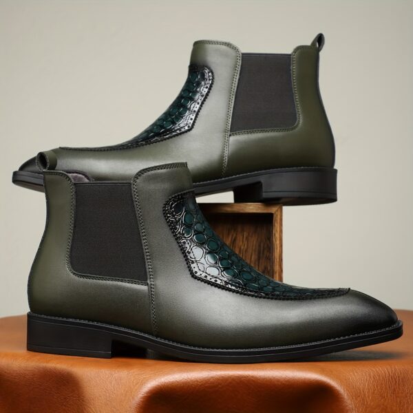 Men's Black Boots with Crocodile Pattern - Slip-On Ankle Boots for Everyday Casual Wear, Rubber Sole, Stylish & Versatile Design - Image 9