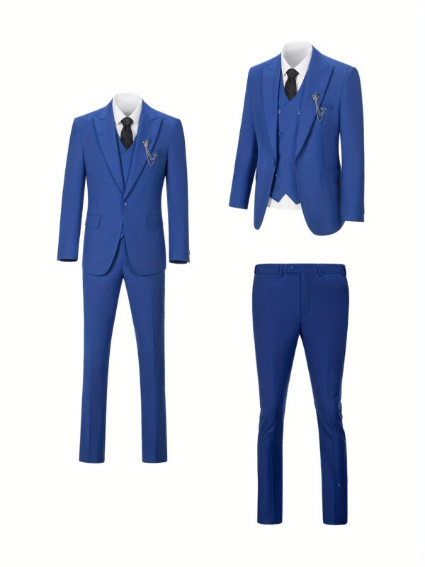 Men's 3pcs suit set Blazer vest pants combo One Button Peak Lapels Slim fit suits Modern tailored suit sets Festive Suit Set for Men Business Suits for Social Events Wedding-Ready Men's Suits for Evening Parties Size XS-XXXL - Image 7