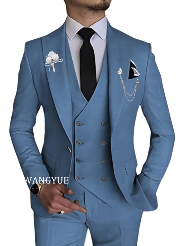WANGYUE Men'S 3pcs Suit Set - Slim Fit Viscose 80%, Polyester 20% Business Formal Wedding Dance Party Suit with Vest and Pants, Solid Color, Non-Stretch Fabric, Regular Fit, Peak Lapels, All Seasons - Image 8