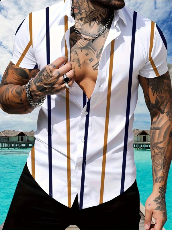 Men'S Striped Short-Sleeve Shirt for Summer
