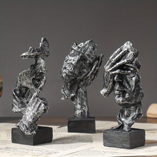 The Silent Faces Of People Are Golden Abstract Resin Art Pieces For Home Decoration, Consisting Of 3 Items. - Image 2