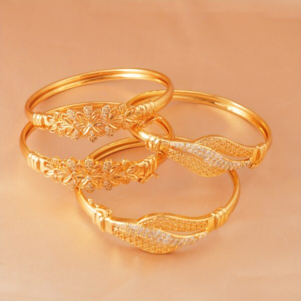 Elegant Bohemian Golden-Tone Bracelet Set with Sparkling Zirconia Accents – Intricate Floral and Geometric Designs, Ideal for Daily Wear & Special Occasions, Perfect Gift for Friends, Lovers, Mothers, Daily Wear Jewelry|Bohemian Style Bracelet|Open Cuff Bracelet - Image 4