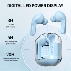 1 Pair Transparent TWS Wireless Earbuds with LED Power Display, Sports & Exercise In-Ear Headphones, Volume Control, Compatible with Smartphones, Condenser Mic, Rechargeable Lithium Polymer Battery, Type-C Charging, for Gaming, Music, Business - Ideal Gift