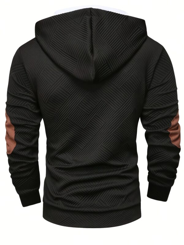 Men'S Stylish Casual Hooded Cardigan with Front Zipper and Button Placket - Geometric Pattern, Brown and Orange Accents, Light Gray, Perfect for Spring/Fall - Image 9
