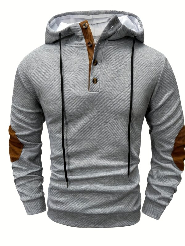 Men'S Stylish Casual Hooded Cardigan with Front Zipper and Button Placket - Geometric Pattern, Brown and Orange Accents, Light Gray, Perfect for Spring/Fall - Image 7