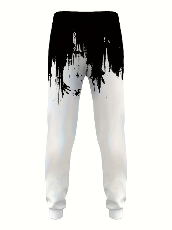 Men'S Casual 3D Digital Print Long Pants and Short Sleeve Set, Crew Neck, Regular Fit, Knit Fabric, Polyester 90%, Spandex 10%, 105g/m², for Spring/Summer/Fall - Weekend Casual Lash Sets - Image 8