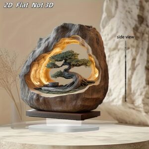 2D Flat Printing, Bohemian Tree of Life 2D Flat Art Decor - Plastic Rock Theme Desktop Accessory for Office, Cafe or Bedroom - Perfect for Easter, Spring, Thanksgiving and Mother'S Day - Unique Gift Idea, Room Accent|Tree Design Art|Plastic Sculpture, Bohemian Home Decor