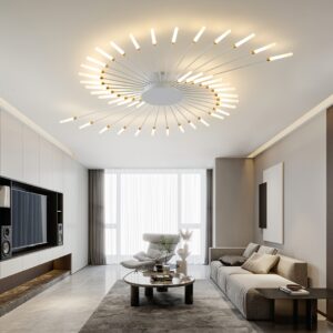 Modern Minimalist Warm White LED Ceiling Light with 42 Golden Firework Design - Sleek Metal Acrylic Fixture for Living Room, Dining Room, Bedroom - No Remote or Switch Included, Living Room Decor | Minimalist Light Fixture | Acrylic Diffuser